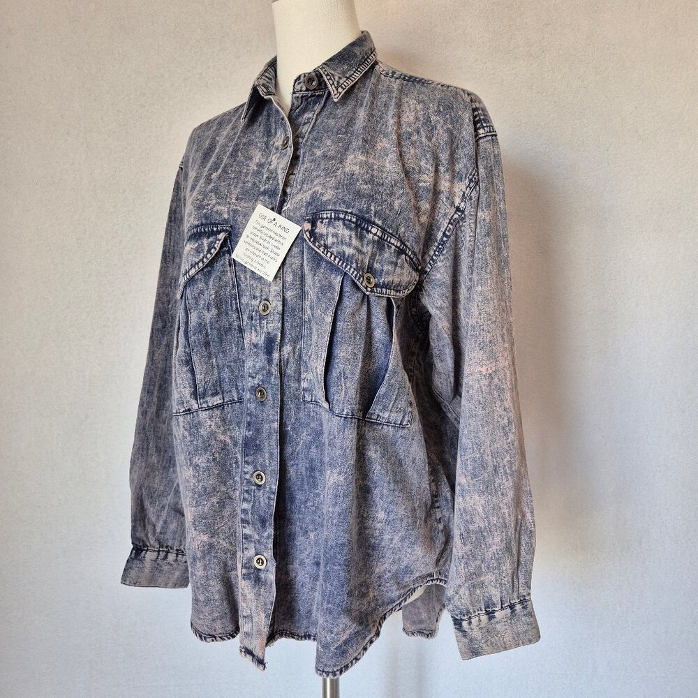 Vintage NWT Pinot Noir Acid-Washed Denim Shirt Button-Up Long Sleeve Cotton